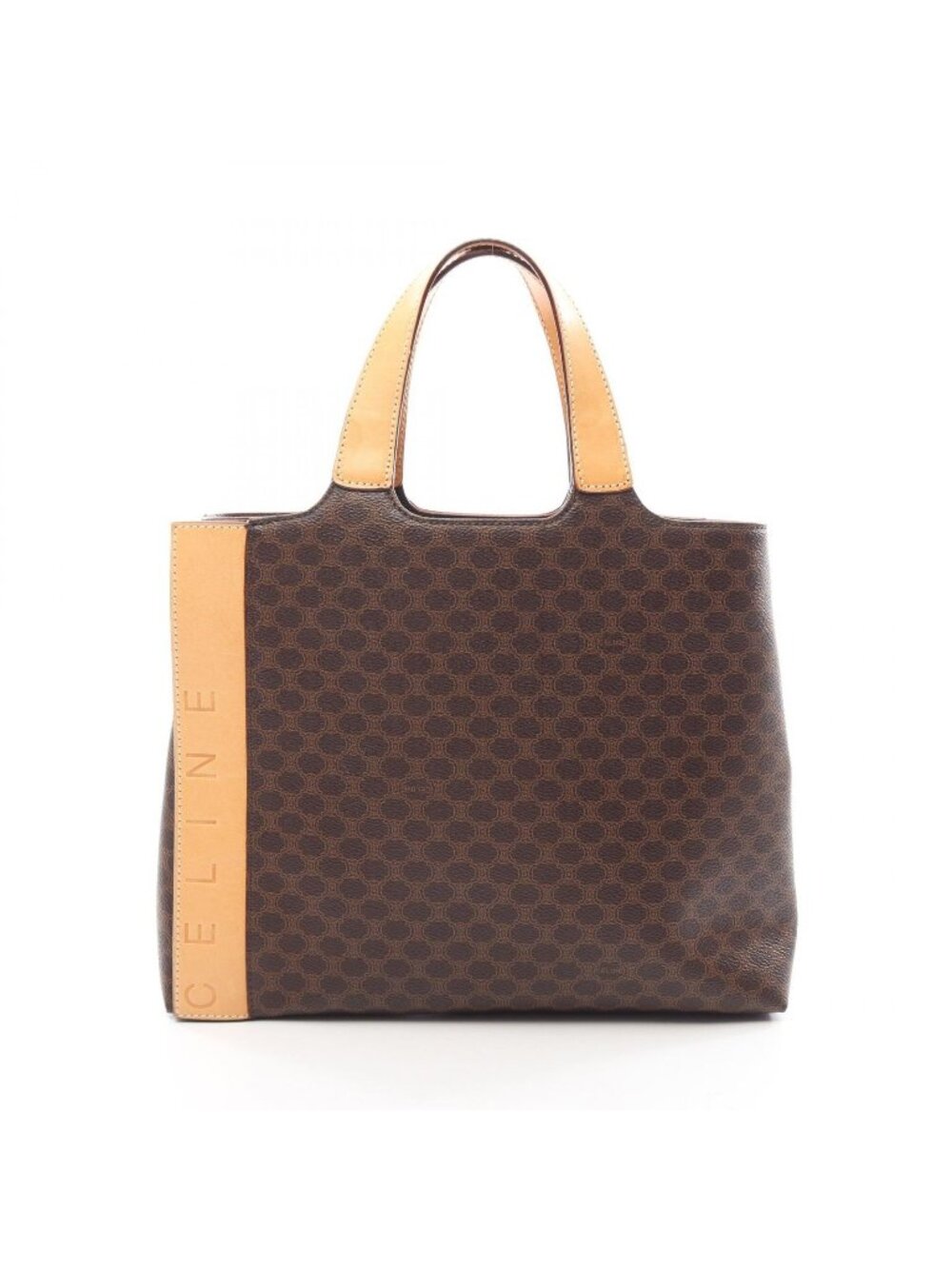 Celine Handbag Macadam Embossed Logo Beige Camel Leather